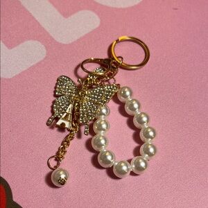 Gold and Pearl Butterfly Keychain